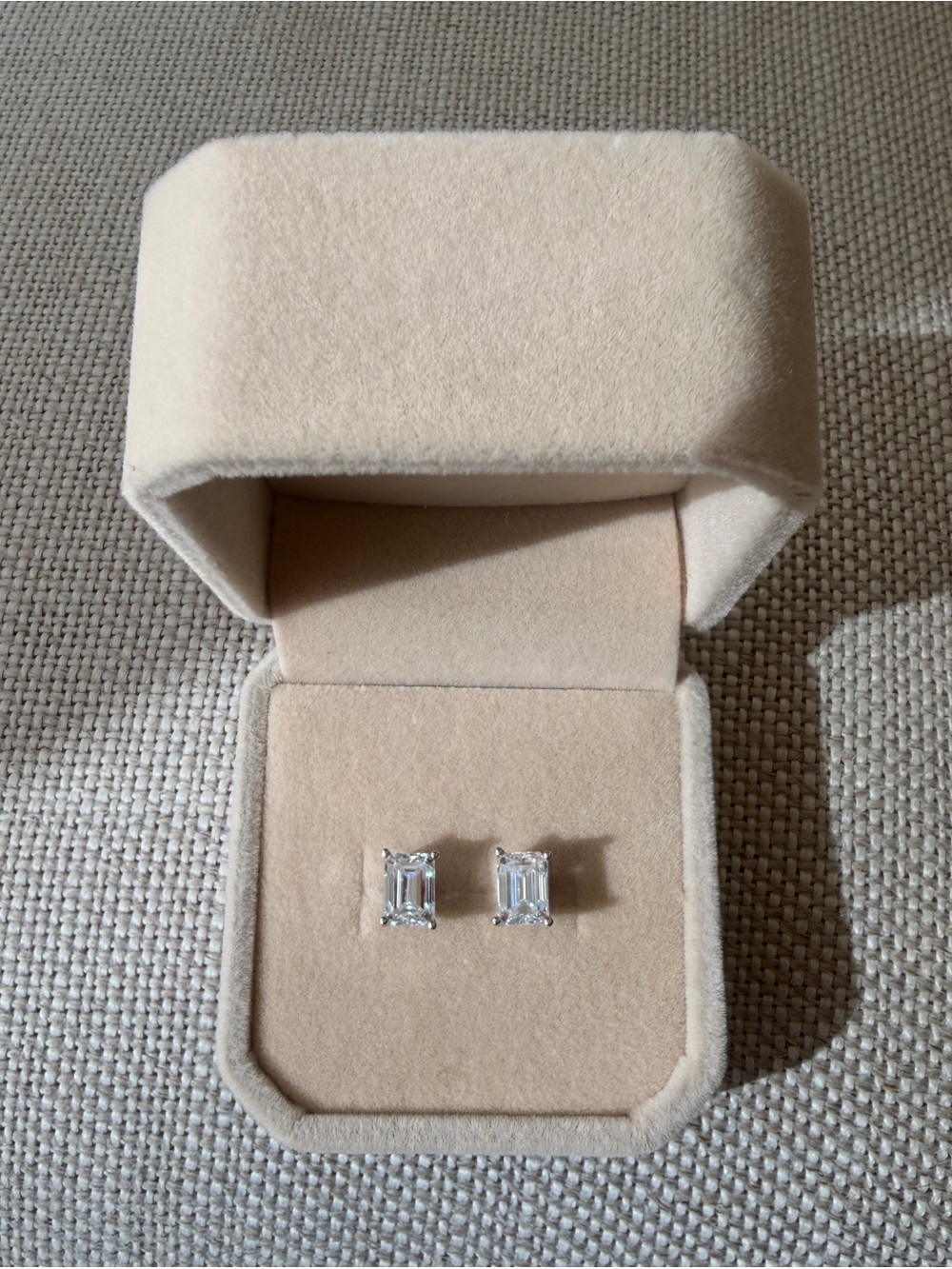 Emerald-Cut 2 ct Moissanite Clear Stone Stud Earrings - Sterling Silver - Picture 7 of 7